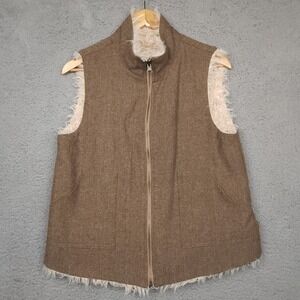 Vintage Herringbone Tweed Vest Womens‎ Fur Lined Full Zip
